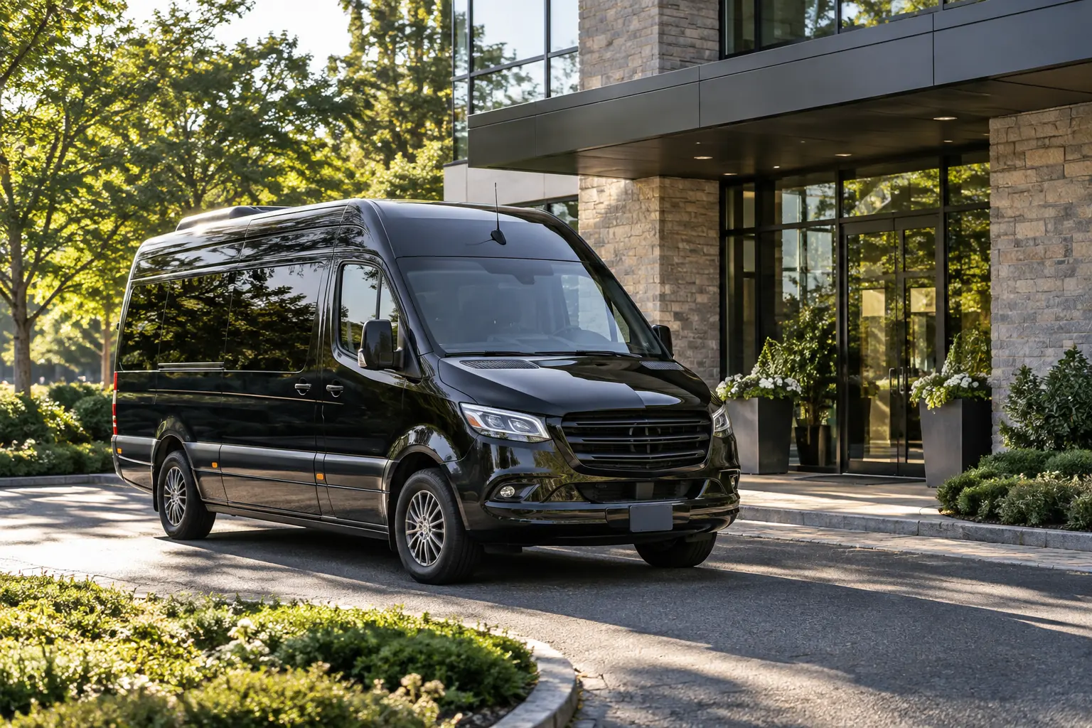 Illustration of a black executive passenger van